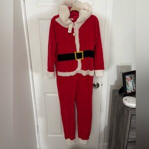 Francesca's NWT Santa Onesie with white booties and hoodie attached